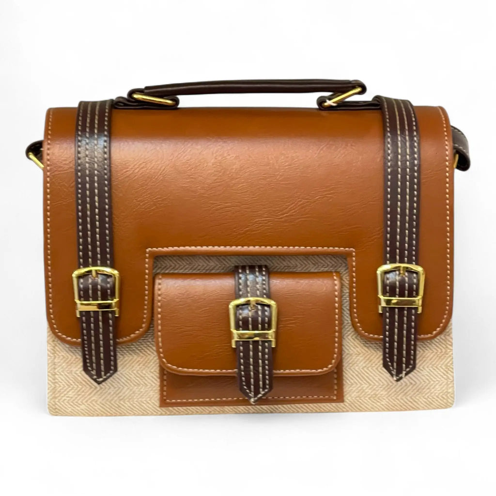 Vegan Leather Satchel – Handmade Camel Brown Handbag With Adjustable Strap by navichi