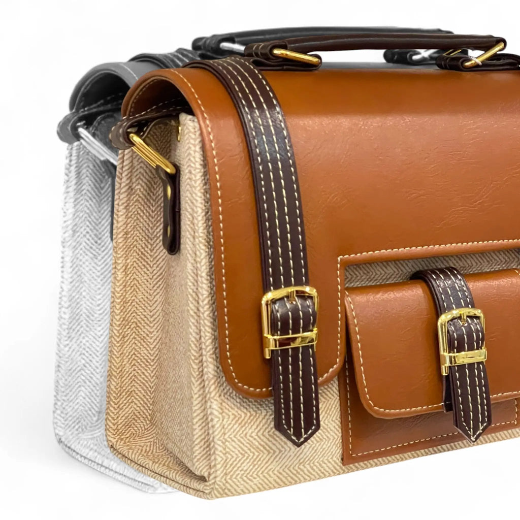Vegan Leather Satchel – Handmade Camel Brown Handbag With Adjustable Strap by navichi