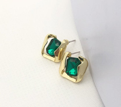 Emerald Geometric Zircon Drop Earrings