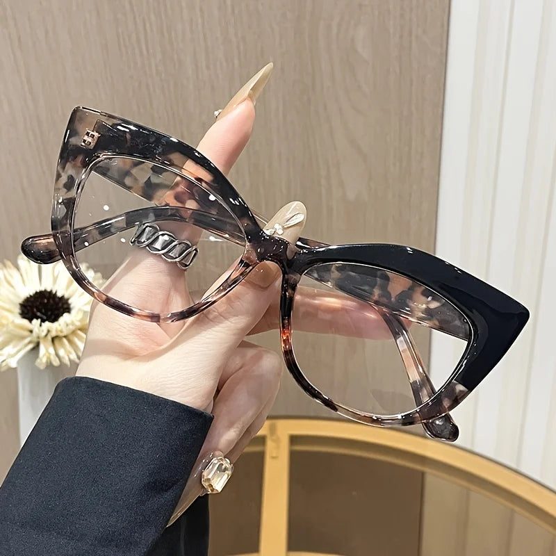 Cat Eye Glasses - Retro Style Color Block Glasses with Blue Light Blocking