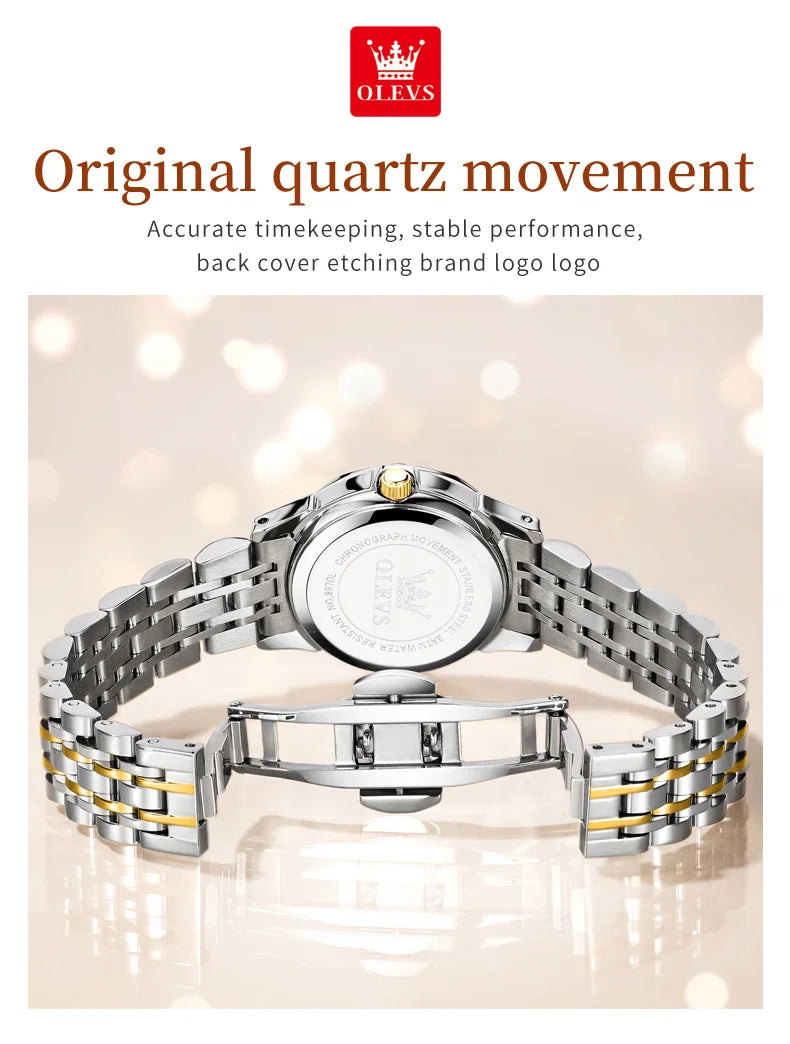 Luxury Quartz Watch - OLEVS Women's Stainless Steel Wristwatch with Digital Dial Calendar