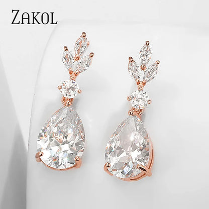 Bridal Water Drop AAA Cubic Zircon Dangle Earrings  Wedding Jewelry