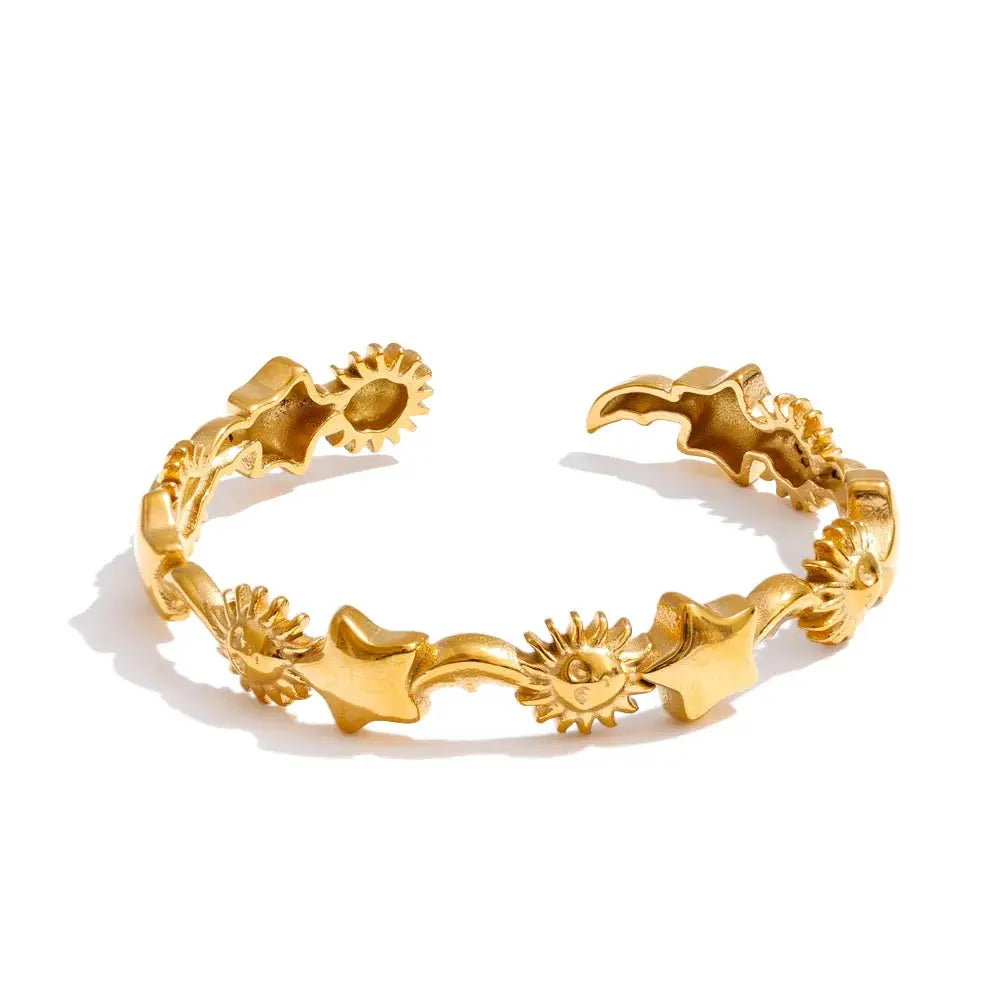 Yhpup 60mm Hot Style Stainless Steel Stars Moon Sun Universe Cuff Open Bracelet Bangle 18K Golden Plated Popular Wrist Jewelry by Adornity