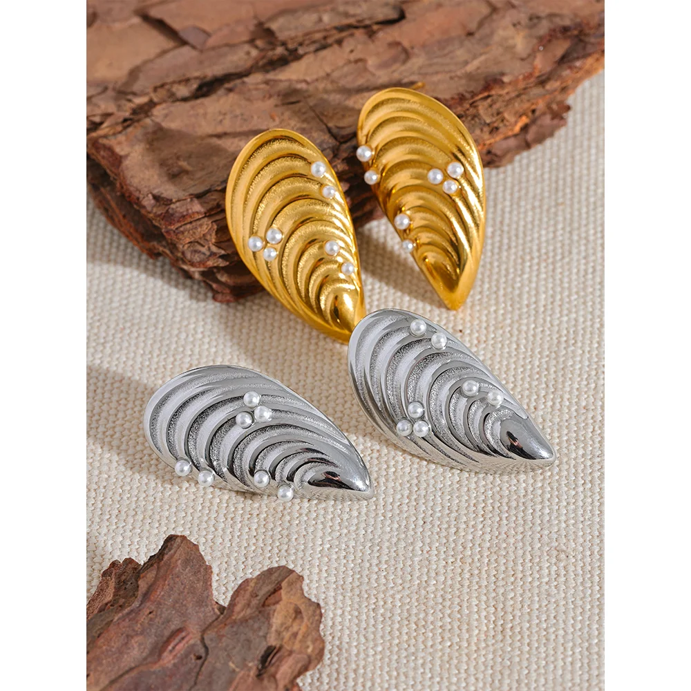 Stainless Steel Conch Charm Stud Earrings - Waterproof Titanium Trendy Jewelry