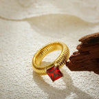 18K Gold Plated Waterproof Multi-color Crystal Chunky Striped Texture Rings Delicate Shiny Square Zircon Wed Ring Punk Jewelry by Adornity