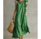 Women's Summer Irregular Ruffled Sleeveless Dress Casual Round Neck Solid Color Loose Long Dress Vestidos De Fiesta Elegantes by Adornity