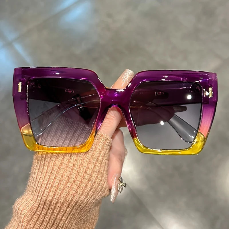 Fashion Sunglasses - Gradient Lenses Large Square Frame Sport Eyewear for Women