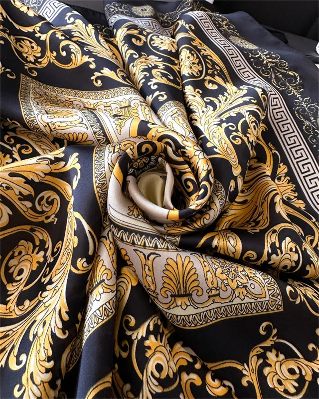 Women's Silk Scarf - 70x70cm Square Printed Pashmina Shawl With Plaid Pattern