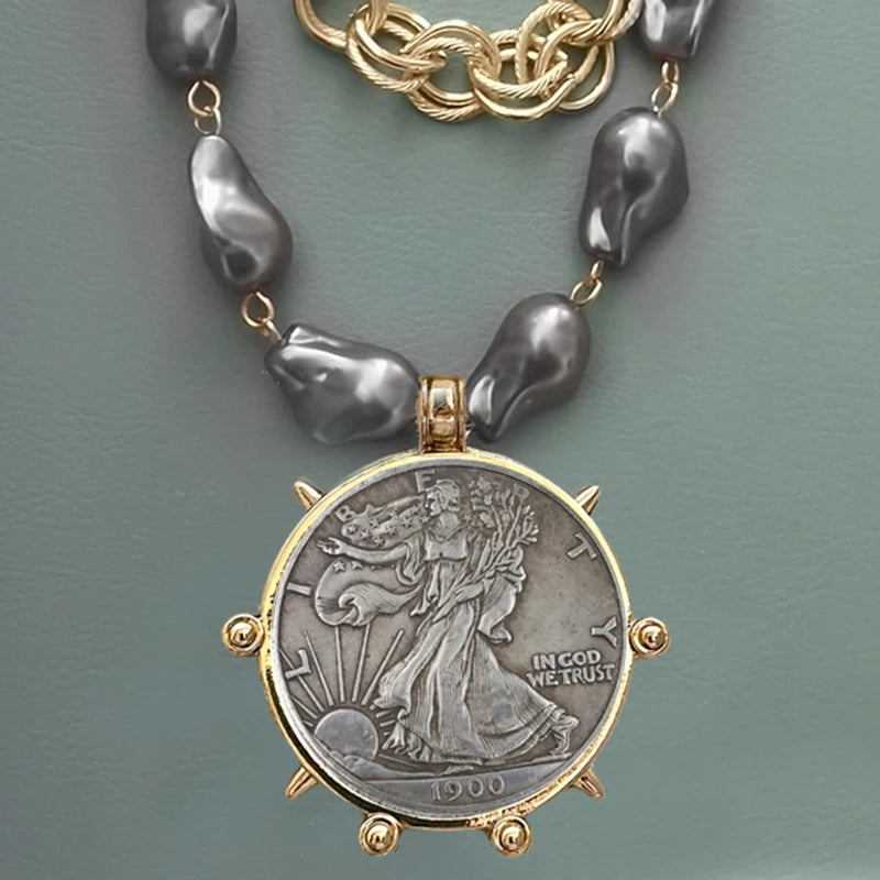 Coin Pendant Necklace - Large British Penny Collectibles Charm With Figaro Chain