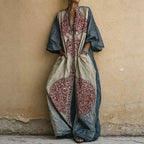 Bohemian Ethnic Pattern Women's Jumpsuit Batwing Sleeve Wide Leg Loose Long Pantsuit 2026 Vintage V Neck Pockets Vacation Romper by Adornity