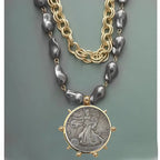 Coin Pendant Necklace - Large British Penny Collectibles Charm With Figaro Chain by Adornity