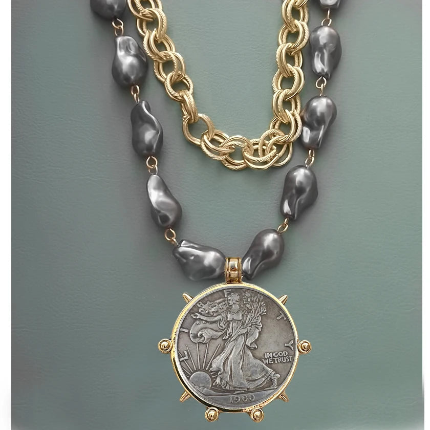 Coin Pendant Necklace - Large British Penny Collectibles Charm With Figaro Chain