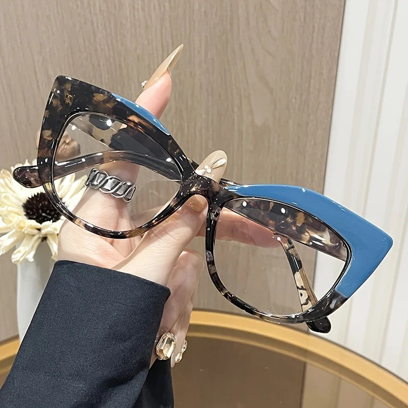 Cat Eye Glasses - Retro Style Color Block Glasses with Blue Light Blocking