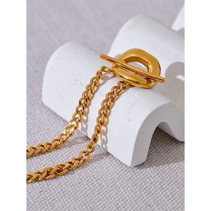 18K Gold Plated Stainless Steel Waterproof Metal Chain Toggle-Clasps Bracelet Bangle