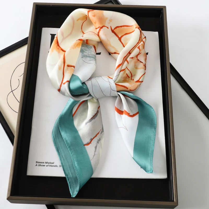 Luxury Silk Satin Scarf for Women - Printed Shawl Bandana 70x70cm