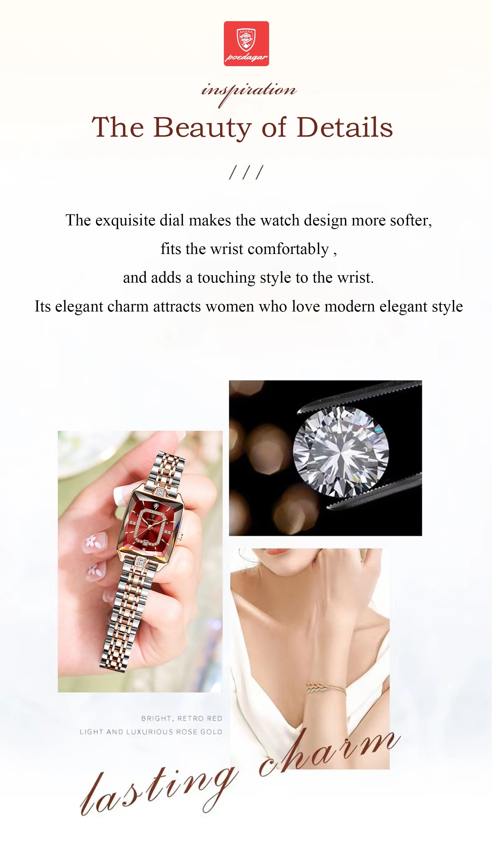 Luxury Women's Watch - Waterproof Stainless Steel Rectangle Calendar Quartz Timepiece