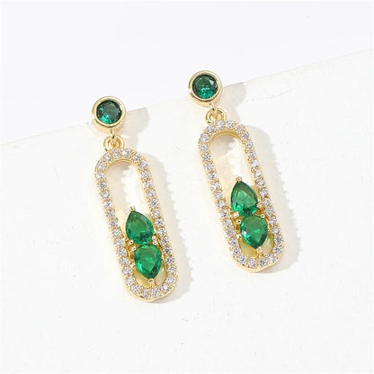 Elegant Green Zircon Oval Drop Earrings