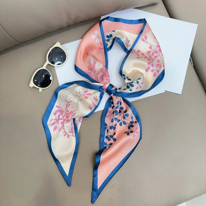 Brand Design Zebra In Flowers Women Scarf Luxury Silk Scarf Fashion Hair Headband Foulard Skinny Bag Scarves Neckerchief