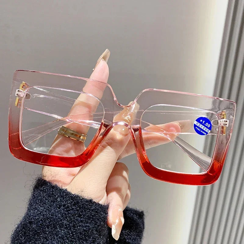 Women's Reading Glasses | Geometric Retro Square Frames With Transparent Lenses