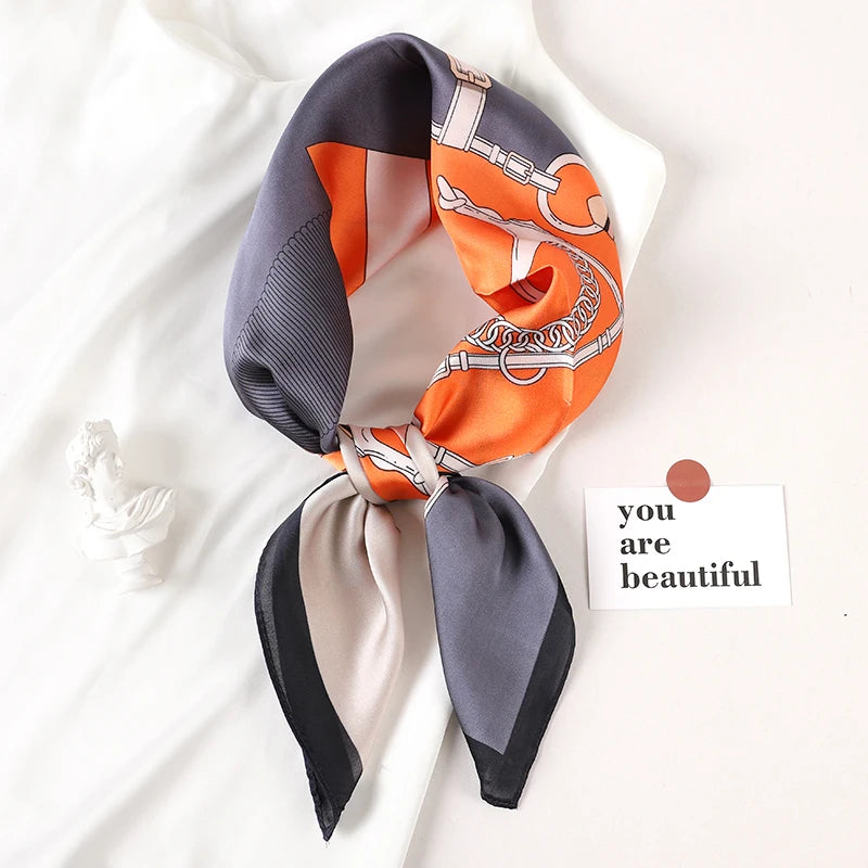 Luxury Silk Satin Scarf for Women - Printed Shawl Bandana 70x70cm