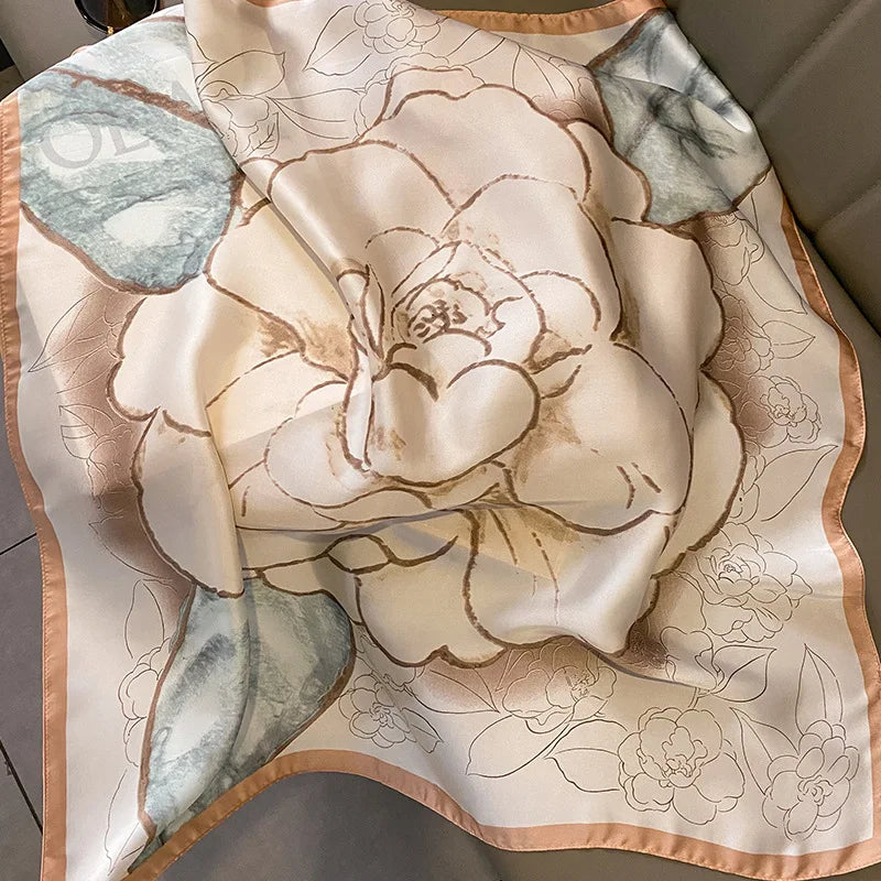 Luxury Silk Satin Scarf for Women - Printed Shawl Bandana 70x70cm