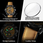 POEDAGAR Luxury Top Men Wristwatch Quartz Original Leather Men's Watches Date Chronograph Waterproof Luminous Man Watch Male+Box by Adornity
