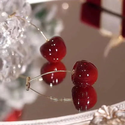 Stainless Steel Sweet Red Cherry Earrings