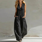 New Summer Sleeveless Cotton Linen Jumpsuit Women Casual V Neck Loose Wide Leg Pants Jumpsuit Women Casual Commuting Bodysuits by Adornity