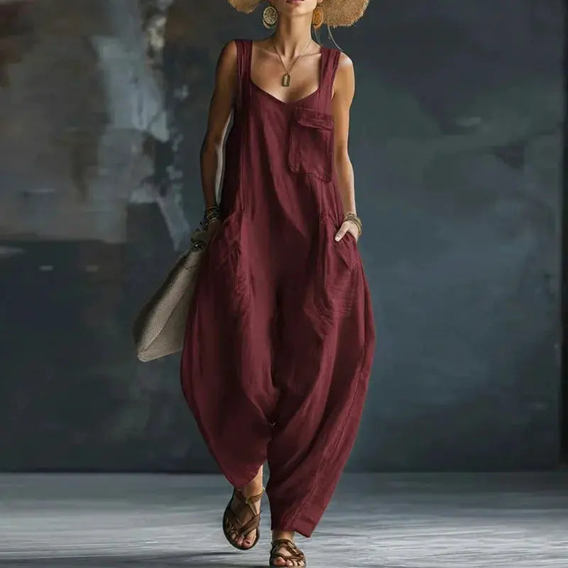 Elegant Square Collar Hollow Women's Jumpsuits 2026 Spring Solid Sleeveless Office Rompers Summer Baggy Trousers Pocket Overalls by Adornity