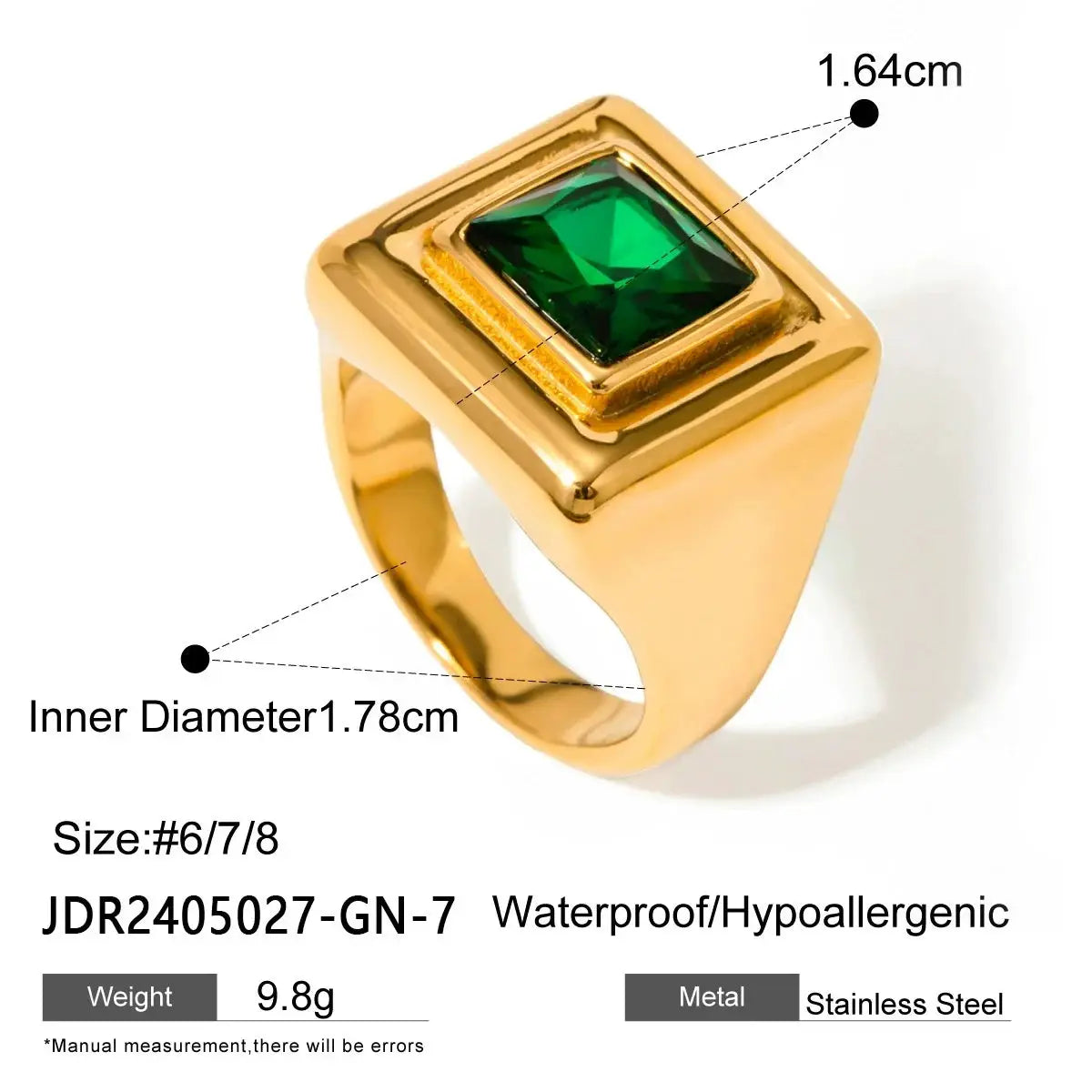 Uworld Retro Green Zircon Ring 18k Gold Color Plated Stainless Steel Round Ring Can be Stacked as a Gift for Women's Accessories by Adornity