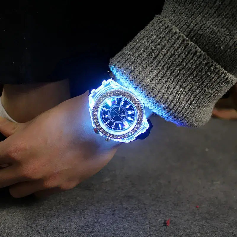 LED Light Flash Luminous Watches Women Men Boys Girls Silicone Wrist Watch Fashion Rhinestone Clock Kids Children Relogio Saati by Adornity