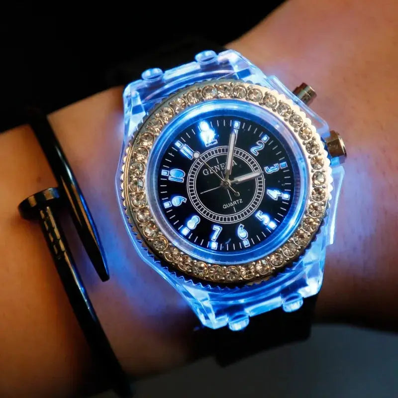 LED Light Flash Luminous Watches Women Men Boys Girls Silicone Wrist Watch Fashion Rhinestone Clock Kids Children Relogio Saati by Adornity