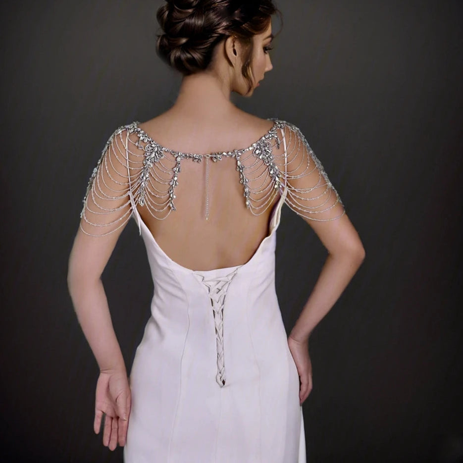 Bridal Shoulder Necklace Jewelry, Bridal Shawl Rhinestone Crystal Tassel Wedding Jacket Bolero