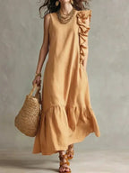 Women's Summer Irregular Ruffled Sleeveless Dress Casual Round Neck Solid Color Loose Long Dress Vestidos De Fiesta Elegantes by Adornity