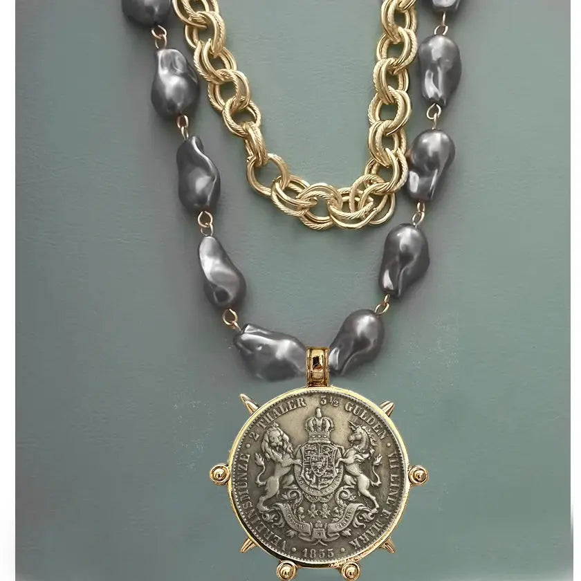 Coin Pendant Necklace - Large British Penny Collectibles Charm With Figaro Chain by Adornity