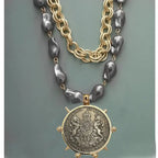 Coin Pendant Necklace - Large British Penny Collectibles Charm With Figaro Chain by Adornity