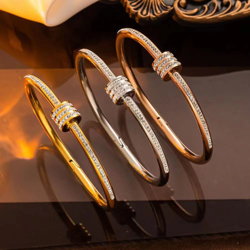 Gold Plated Crystal Bangle Bracelet - Luxury Handmade Stainless Steel Jewelry