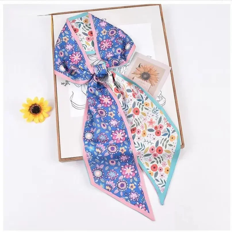 Brand Design Zebra In Flowers Women Scarf Luxury Silk Scarf Fashion Hair Headband Foulard Skinny Bag Scarves Neckerchief