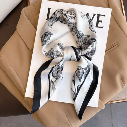 Luxury Silk Satin Scarf for Women - Printed Shawl Bandana 70x70cm