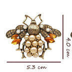 Vintage Bee Brooch - Pearl Crystal Rhinestone Metal Insect Pin Badge