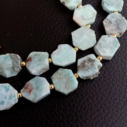 Natural Blue Larimar Gemstone Beaded Choker Necklace