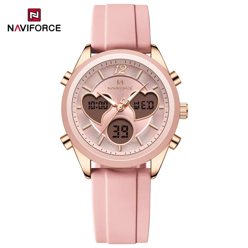 Women Silicone Wristwatch - Dual Display Heart Shape Luxury Analog Digital Watch