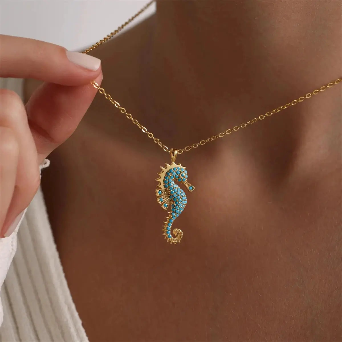 Seahorse Pendant Necklace | 18K Gold Plated Stainless Steel with Zircon Inlay, Jewelry for Women by Adornity
