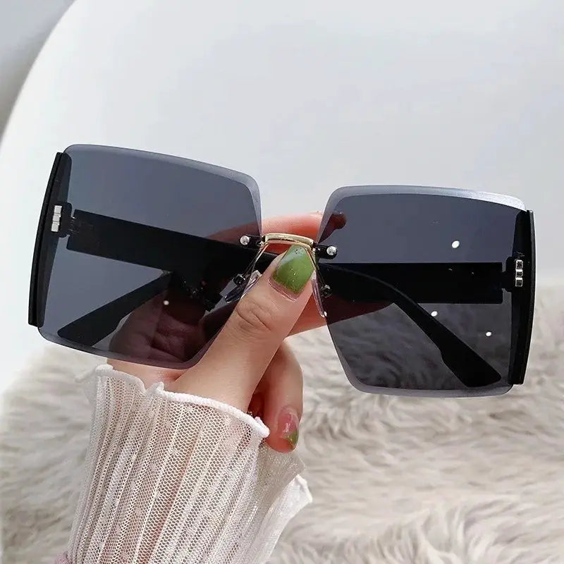 Black Square Sunglasses – Korean Style Classic Big Shades with UV Protection by Adornity