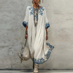 Ethnic Retro Floral Print Loose Maxi Dress Spring Elegant O Neck High Waist Party Dresses Casual Half Sleeve Bohemian Long Dress by Adornity