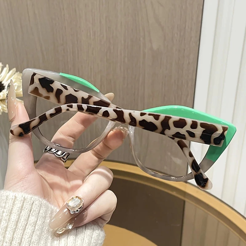 Cat Eye Glasses - Retro Style Color Block Glasses with Blue Light Blocking