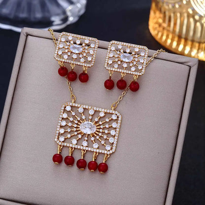 Square Hollow Cubic Zirconia Crystal Bridal Necklace and Earrings Set