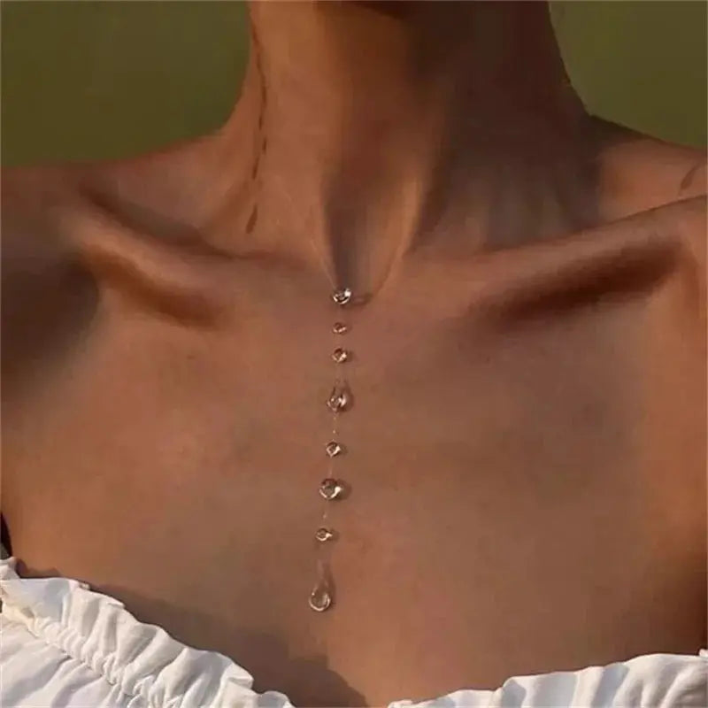 Simple Transparent Water Drop Clavicle Chain Thin Rope Beaded Tassel Earrings Necklace Bracelet Women Niche Personalized Jewelry by Adornity