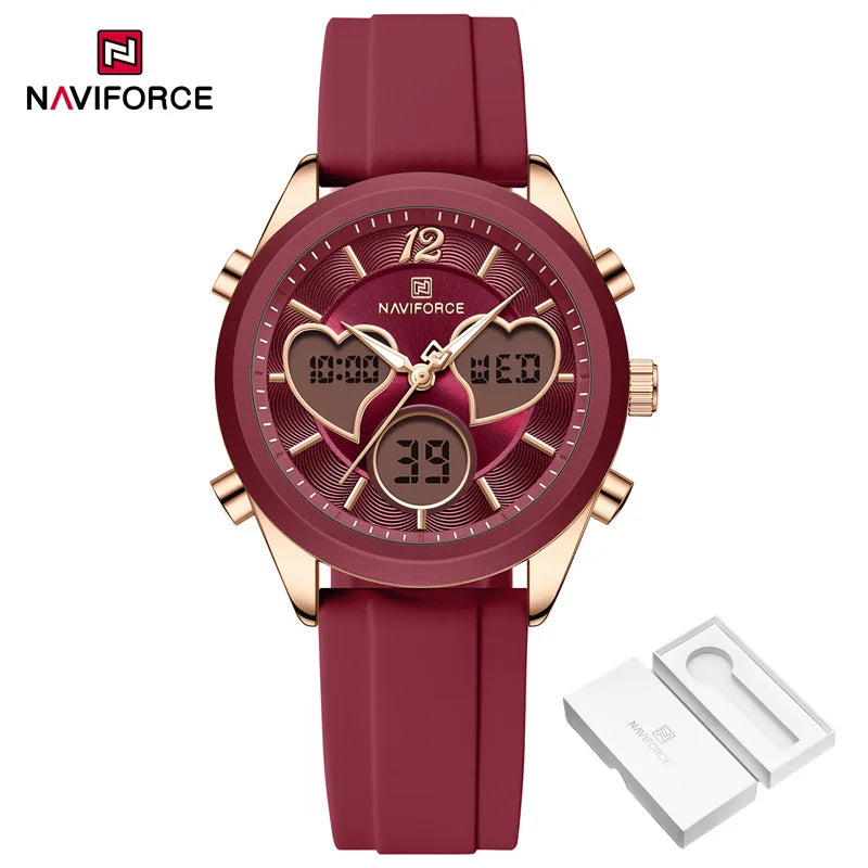 Women Silicone Wristwatch - Dual Display Heart Shape Luxury Analog Digital Watch