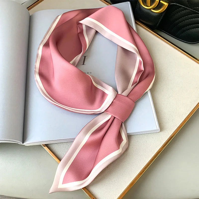 Luxury Spring Summer Ear Silk Scarf Women Striped Print Neckerchief Wrist Towel Korean Style Tie Bag Band Ladies Neck Scarf 2023